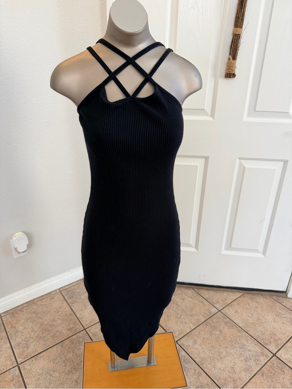 Killstar Black Ribbed Crisscross Midi Dress